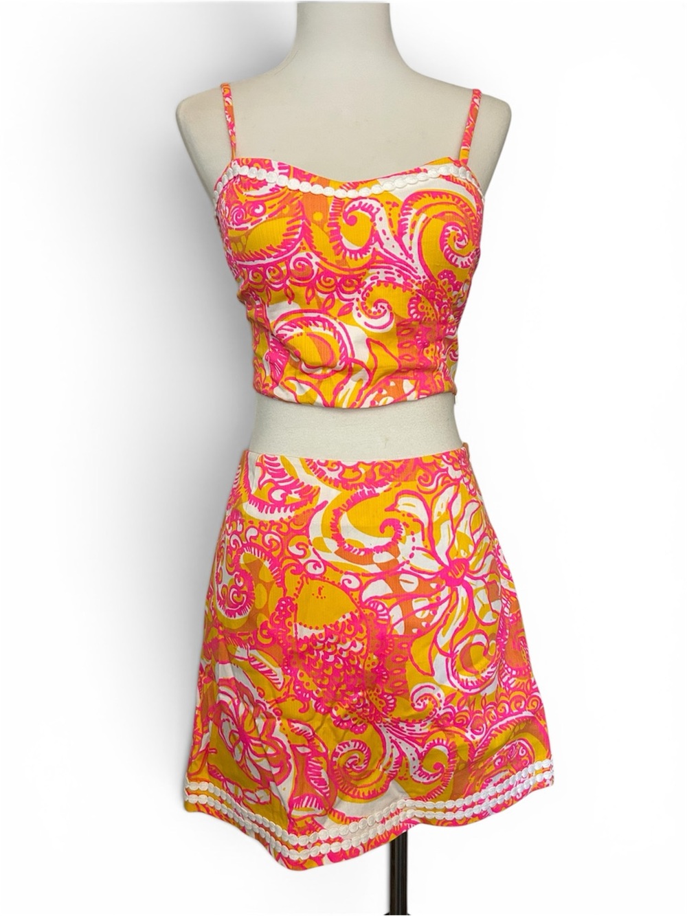 Lilly Pulitzer Pink & Yellow Marbella Printed Mini Skirt Set Size 2